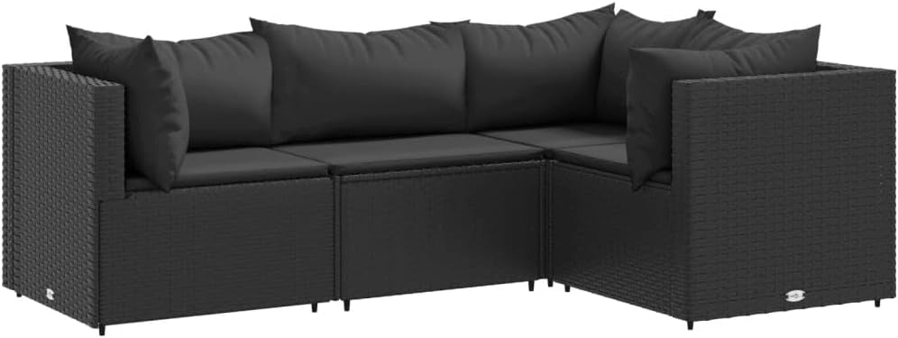 Set da giardino con cuscini 4 pezzi rattan sintetico nero, set giardino, set terrazza, mobili da giardino esterno - 3308075