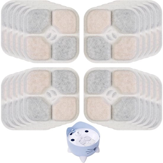 Filtro per fonte di acqua per gatti, 30 pezzi filtro di ricambio per fonte di acqua, 15 pezzi filtro a carbonio e 15 pezzi filtro schiuma, filtro di ricambio quadrato per gatti e cani con carbone attivo.