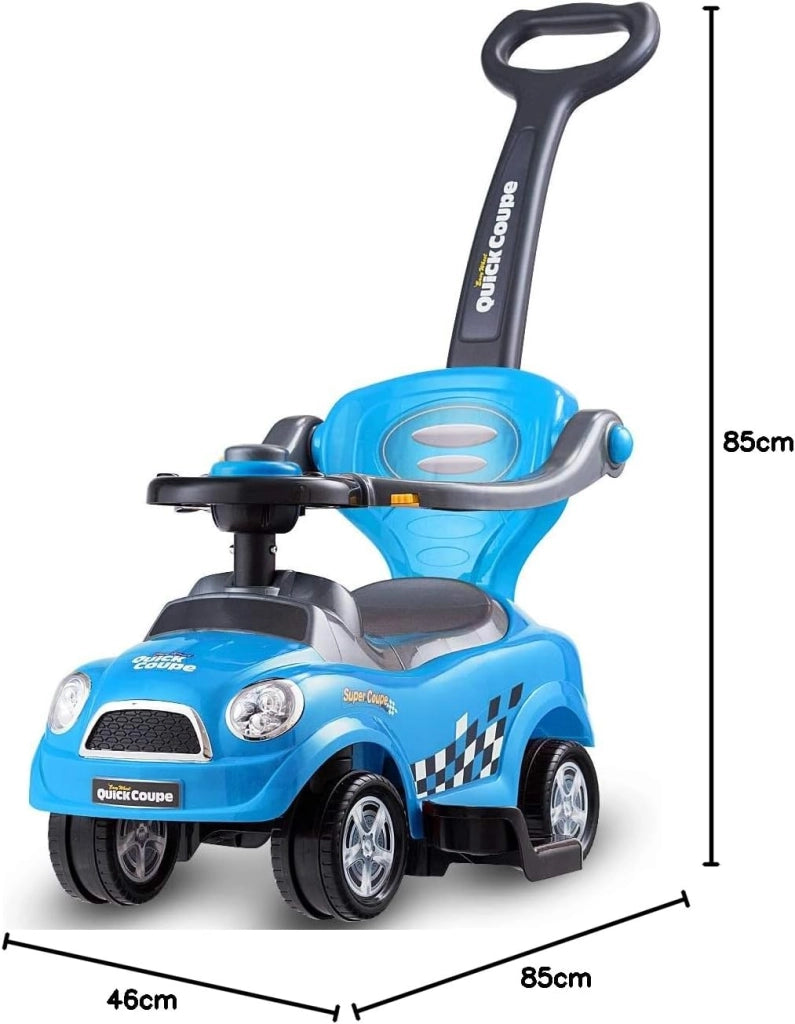 3 in 1 Macchina Cavalcabile a Spinta per Bambini, con Guardrail Staccabili e Maniglia Clacson, Spazio di Archiviazione Nascosto e Design Anti-ribaltamento, Ideale per Bambini 2-6 Anni (Blu)