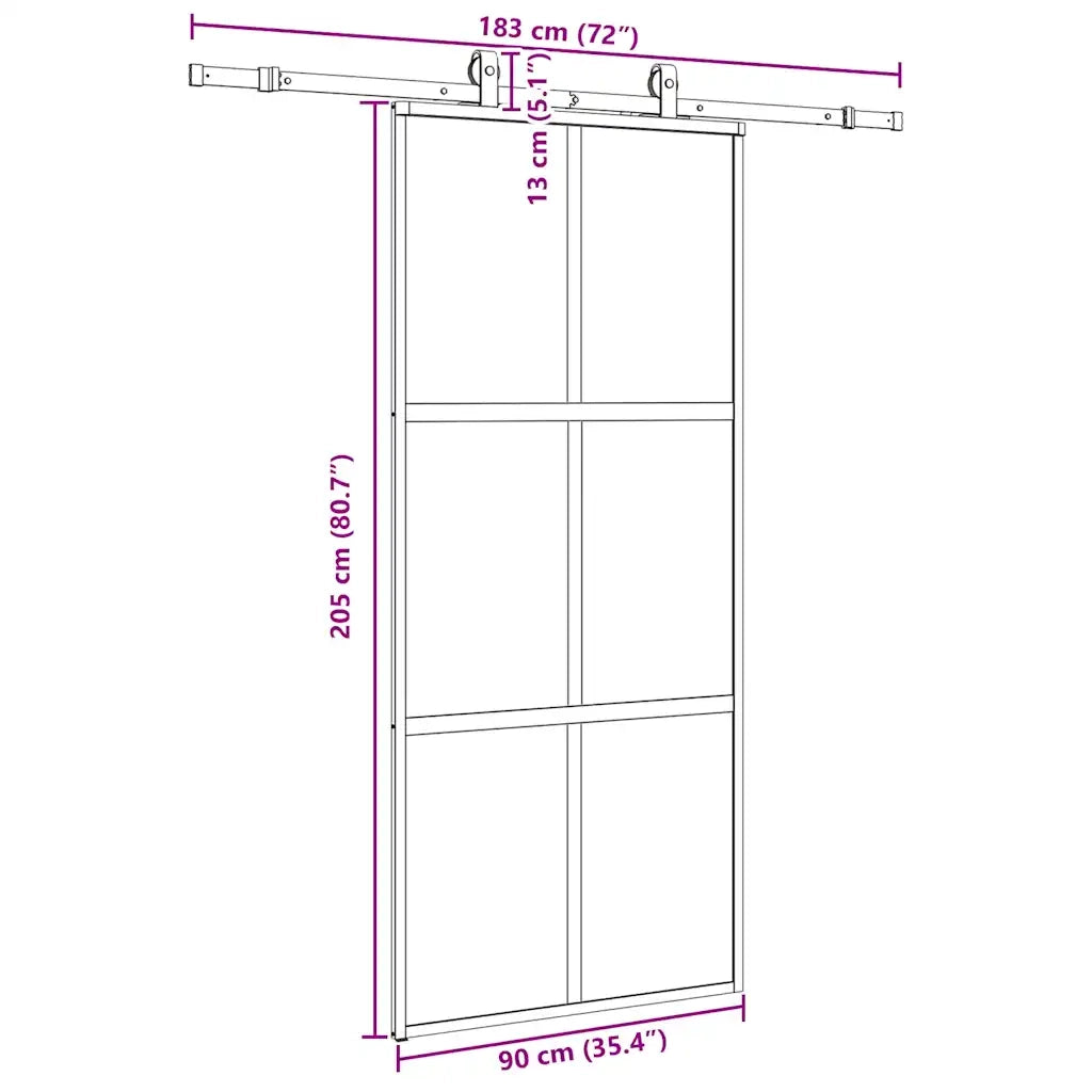 Porta Scorrevole Set Ferramenta Nera 90x205 cm Vetro Temperato 3375827