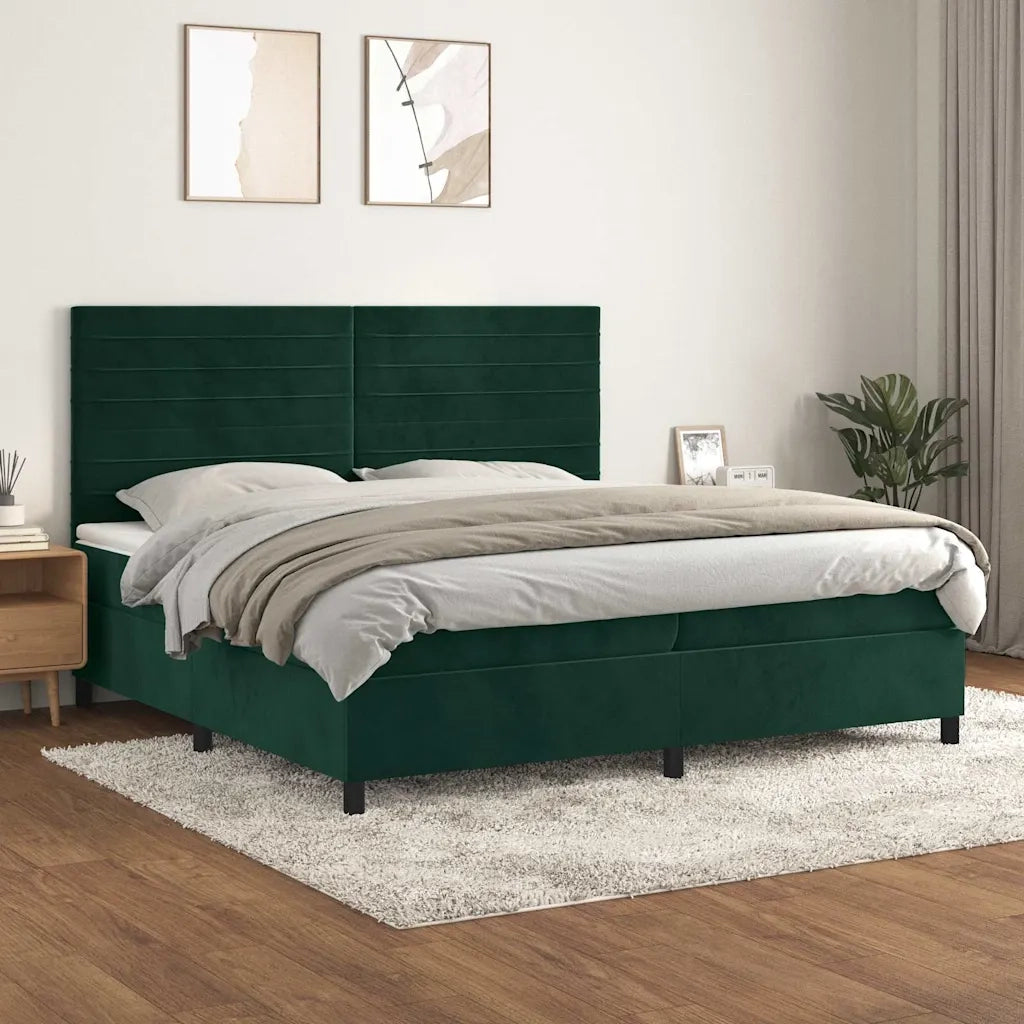 Giroletto a Molle con Materasso Verde Scuro 200x200 cm Velluto