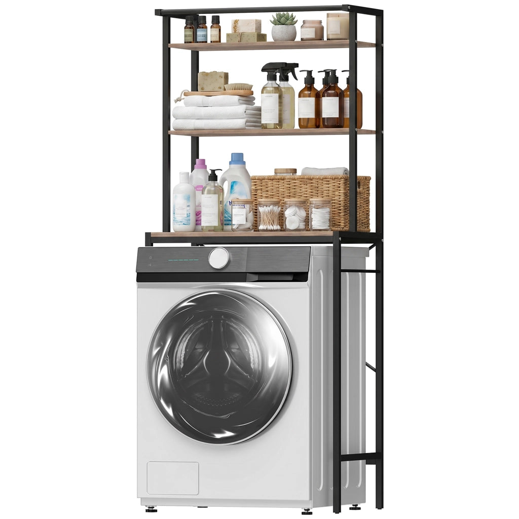 Mobile Sopra Lavatrice Coprilavatrice con 3 Ripiani e Asta, 67x40x161.8 cm, Marrone/Nero