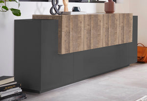 Credenza 7 Ante 200x45x86 cm New Coro Antracite/rovere k356