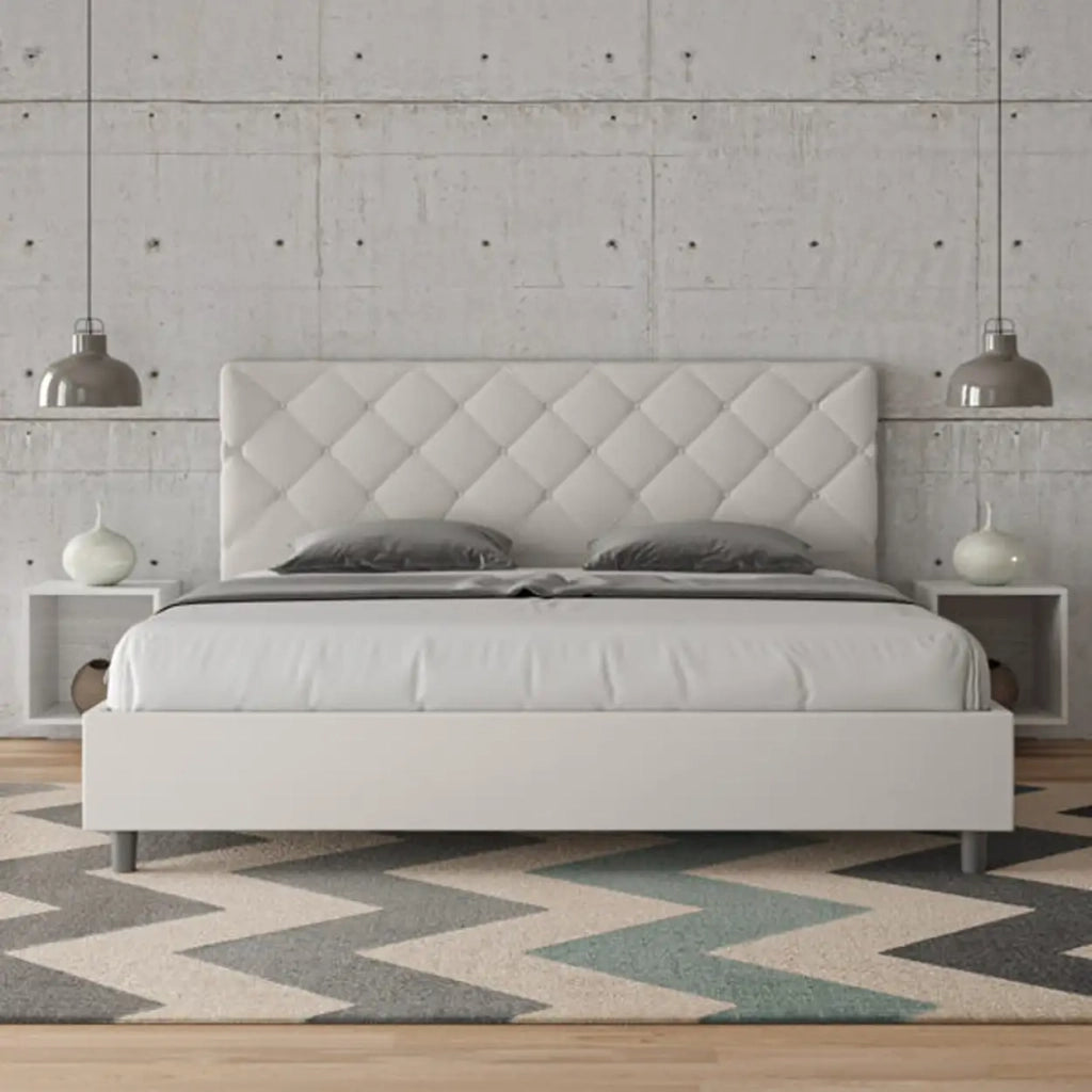 Letto contenitore imbottito 180x190 similpelle bianco Priya