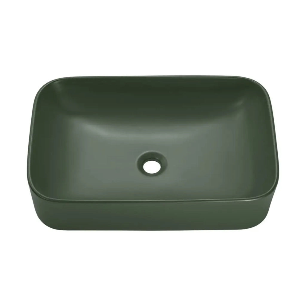 Lavabo da appoggio rettangolare 61x38 cm verde opaco con piletta click clack