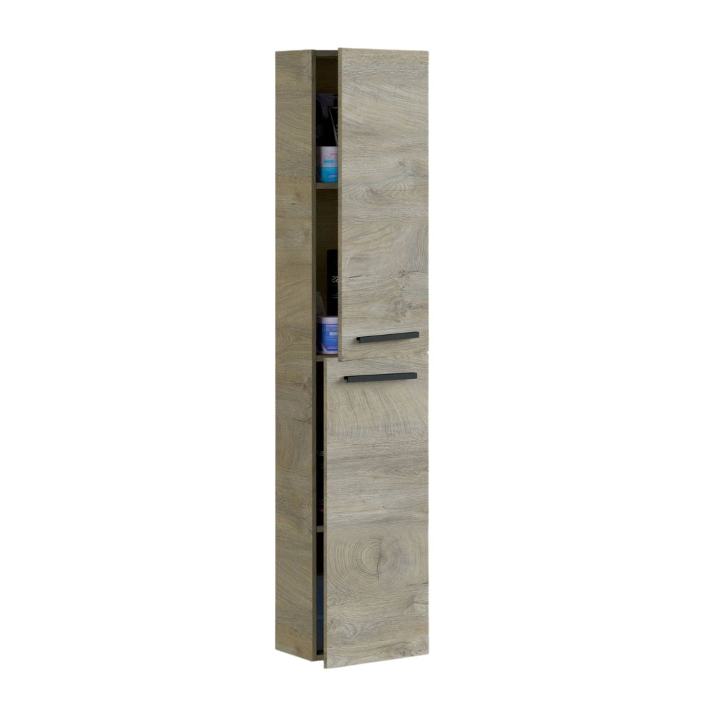 Colonna Bagno Notte, Mobile a colonna per bagno a 2 ante, Armadio pensile sospeso con 2 ripiani, cm 30x25h150, Rovere