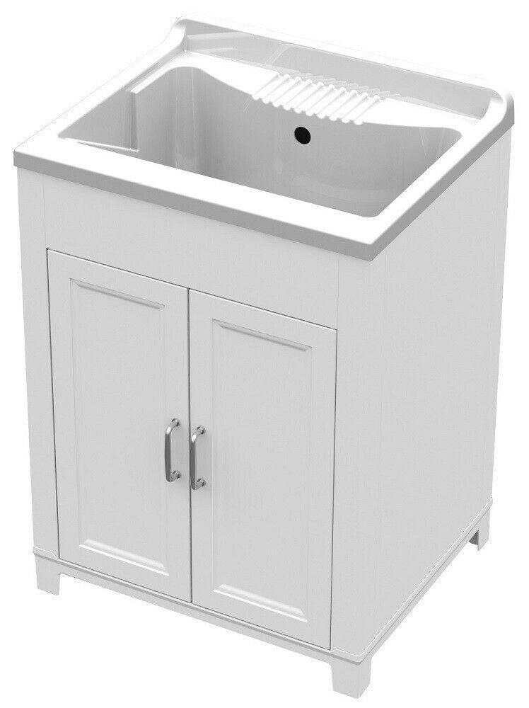 Mobile lavatoio resina bianca 60x50x84 cm per esterno con lavabo integrato