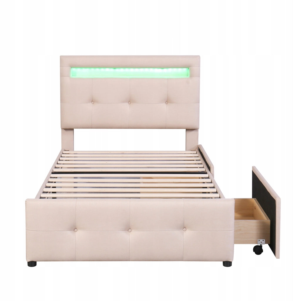 Letto 90x200 LED 2 cassetti beige per bambini - Xylo