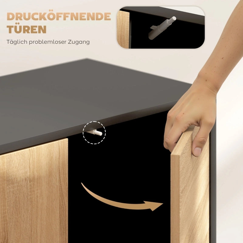 Credenza con ante push-to-open ¨C Xylo ¨C nero e legno naturale, gambe in metallo