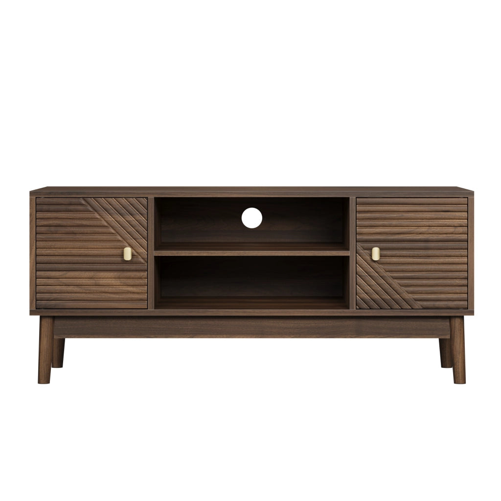 Mobile TV 110 cm in stile Mid-Century, con ampio spazio contenitivo, passacavi e chiusura soft-close, colore noce