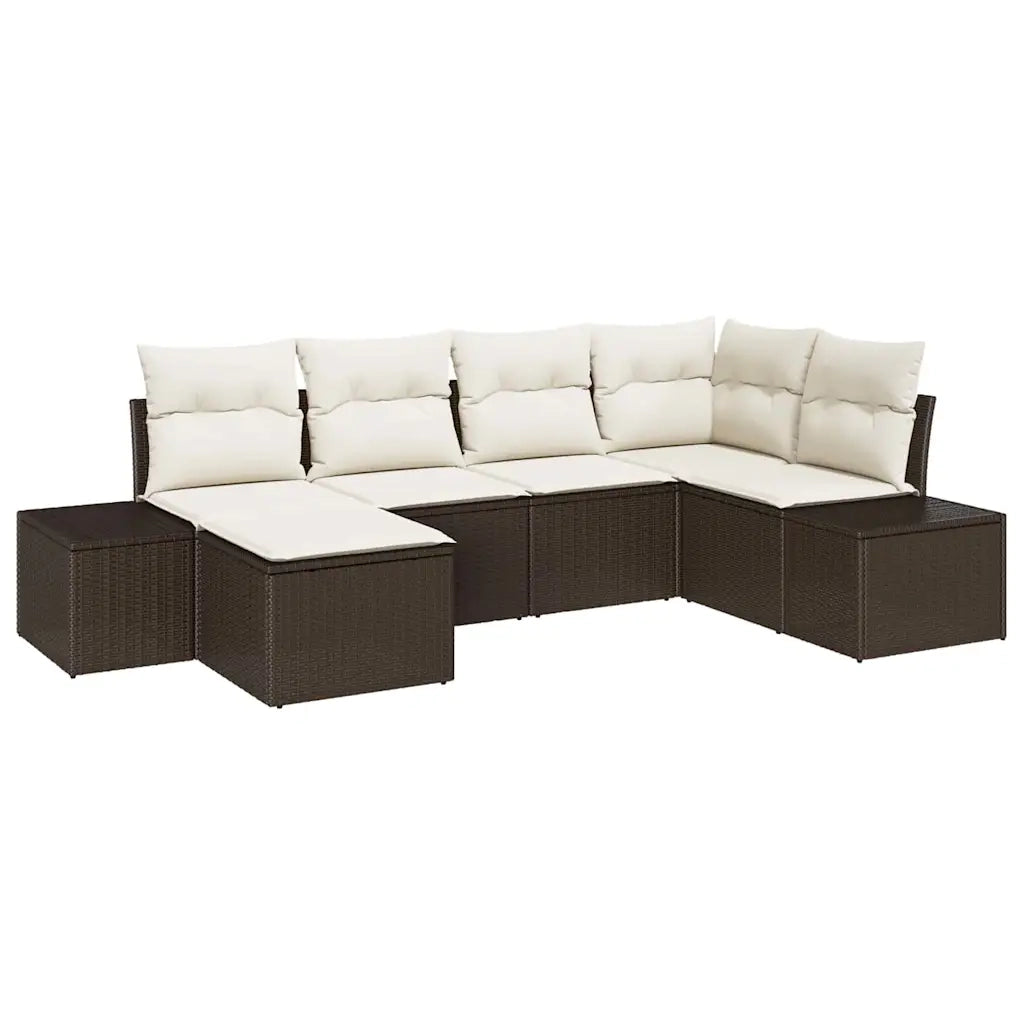 Set Divano da Giardino 6 pcs Marrone e Crema polyrattan