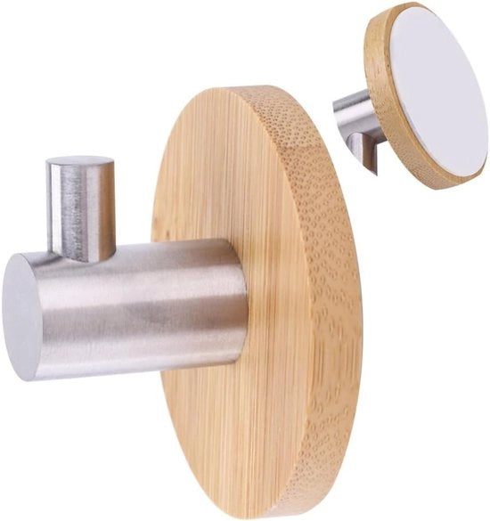 Haak Self-Adesivo per Parete - Base in Legno - Haak in Acciaio Inossidabile - Supporto per Cappezzali - Adatto per Bagno/Camera da Letto - Haak per Parete