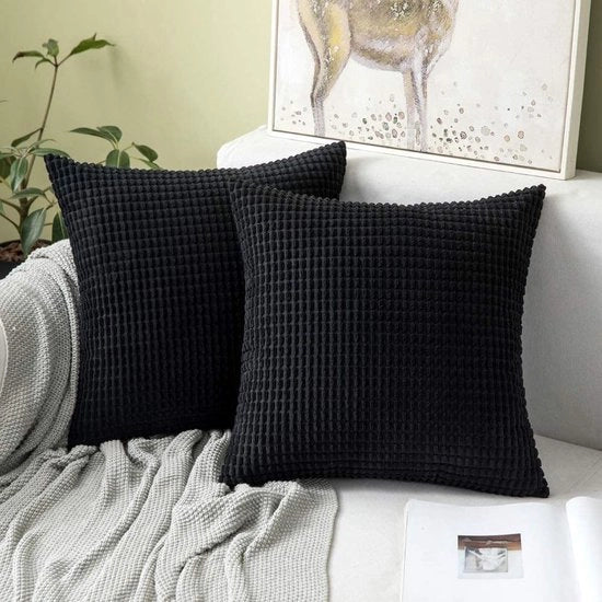 Set di 2 coprifuoco in corduroy decorativo copricuscino coprifuoco decorativo per divano coprifuoco decorativo per divano morbido per salotto camera da letto 45 x 45 cm, 18 x 18 pollici nero