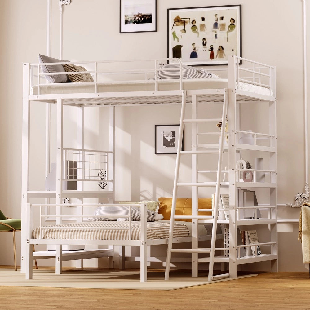Letto a Castello in Metallo con Ripiani ¨C MINIMAL ¨C Bianco 90x200