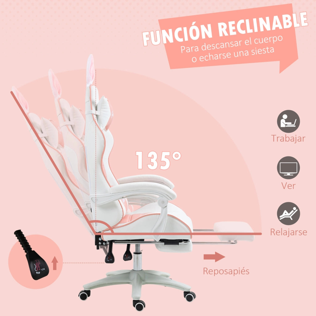 Sedia Gaming Professionale ¨C Xylo ¨C Pelle PU Rosa e Bianco, Altezza Regolabile, Reclinabile 135¡ã