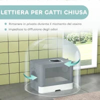 Lettiera per Gatti Chiusa con Coperchio e Doppia Entrata, Cassetto Estraibile, Paletta e Spazzola, Grigio