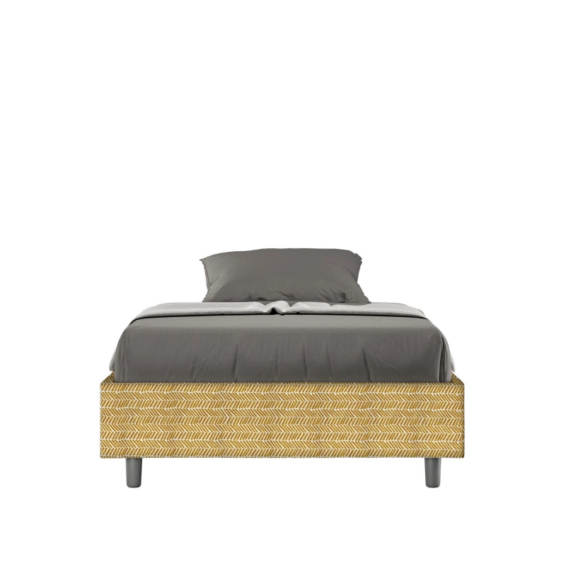 Letto Sommier imbottito 1 piazza e mezza 120x200 cm tessuto Aragona Azelia - Contenitore,Giallo