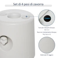 Set 4 Pezzi Pesi Riempibili con Acqua o Sabbia per Gazebo Plastica PE 22 x 24 x 25 cm Bianco
