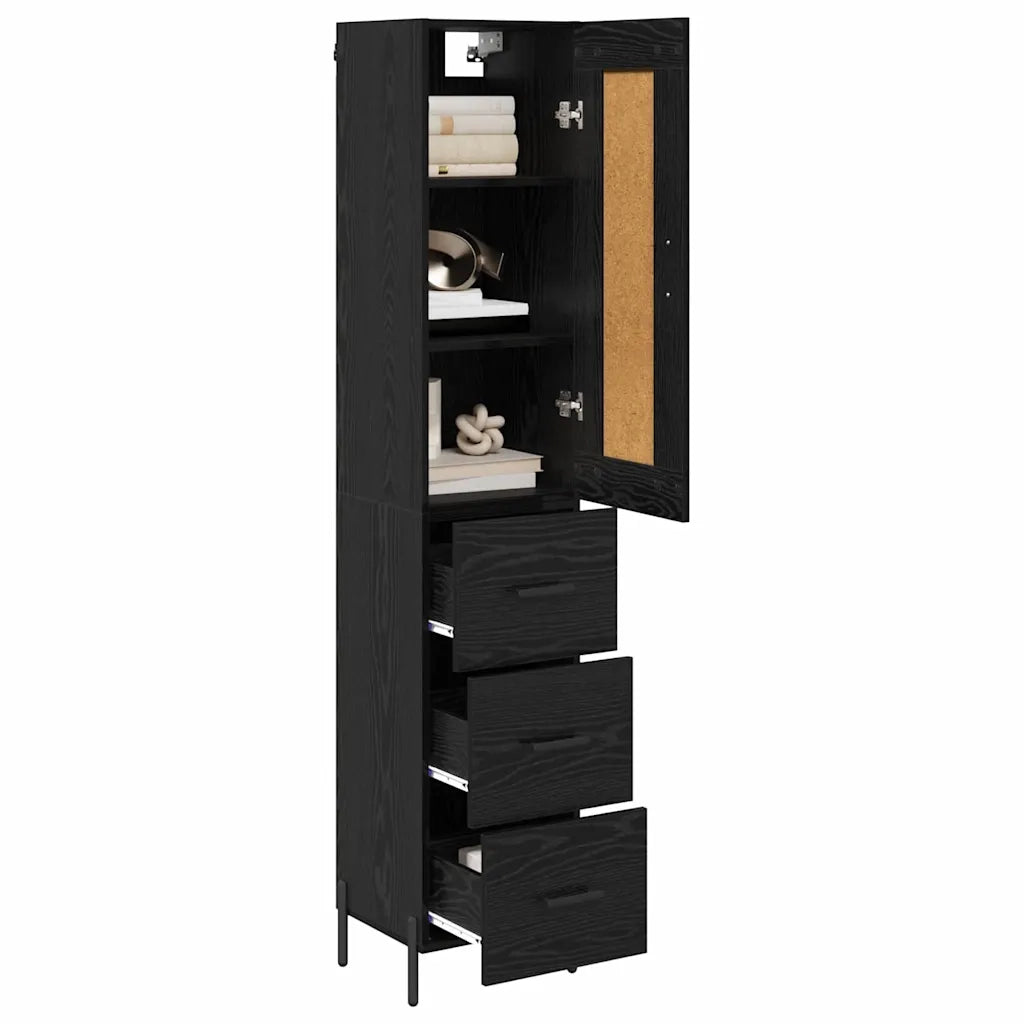 Credenza Rovere Nero 34,5 x 34 x 180 cm Legno multistrato