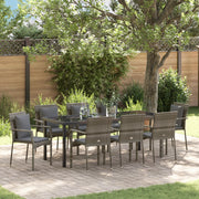Set da Pranzo da Giardino da 9 Pezzi Con Cuscini Grigio Polyrattan