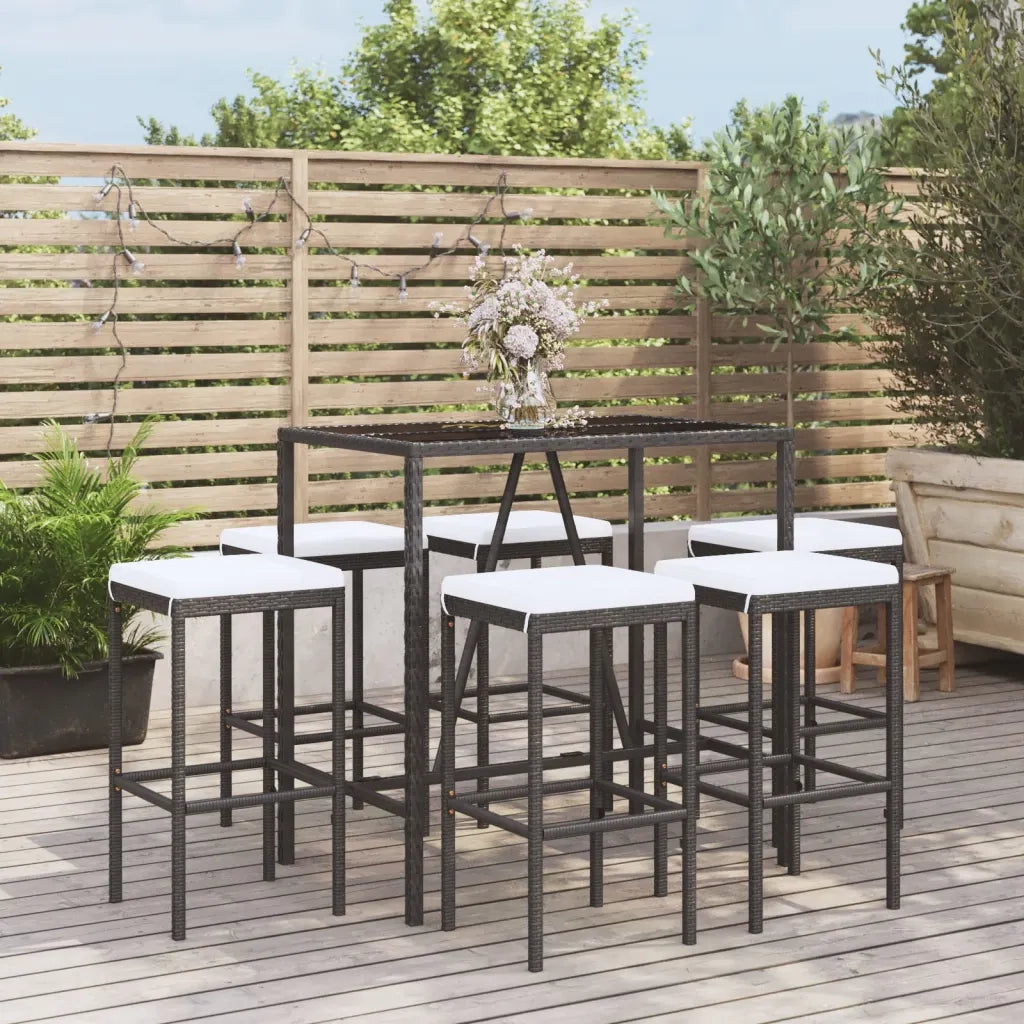 Set Bar da Giardino 7 pz con Cuscini in Polyrattan Nero 3187635