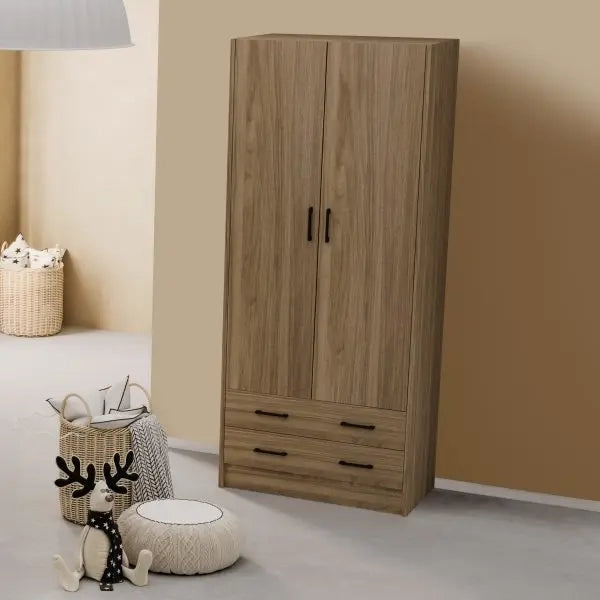 (3c) Armadio 2 ante e 2 cassetti  Noce Naturale Cm 91x52xH 210
