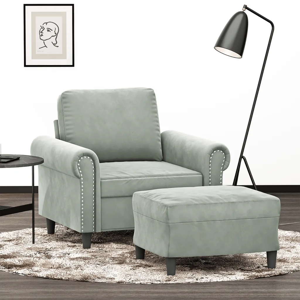 Poltrona | Sedia Relax con Poggiapiedi Grigio Chiaro 60 cm in Velluto
