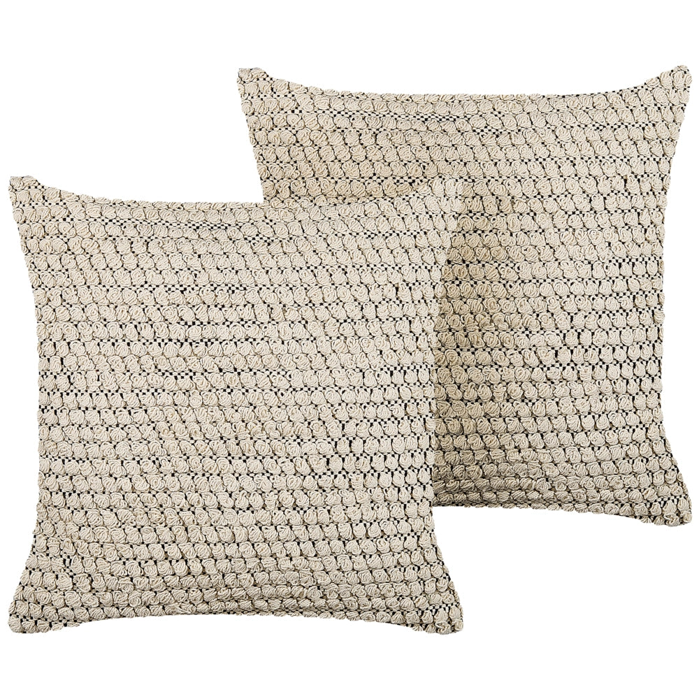 Set di 2 cuscini decorativi in cotone 45 x 45 cm federa stile boho tinta unita