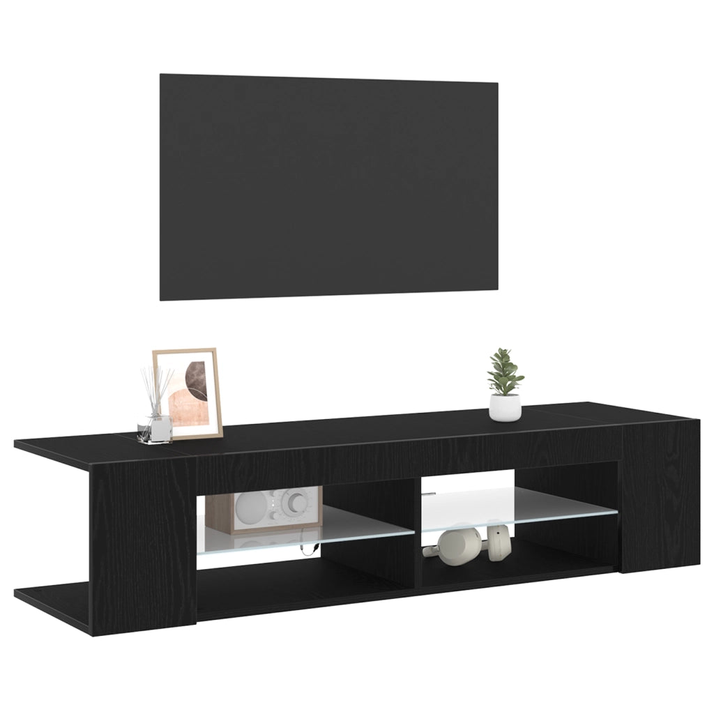 Mobile TV  con luci LED, Nero Rovere, 135x39x30cm, in legno ingegnerizzato
