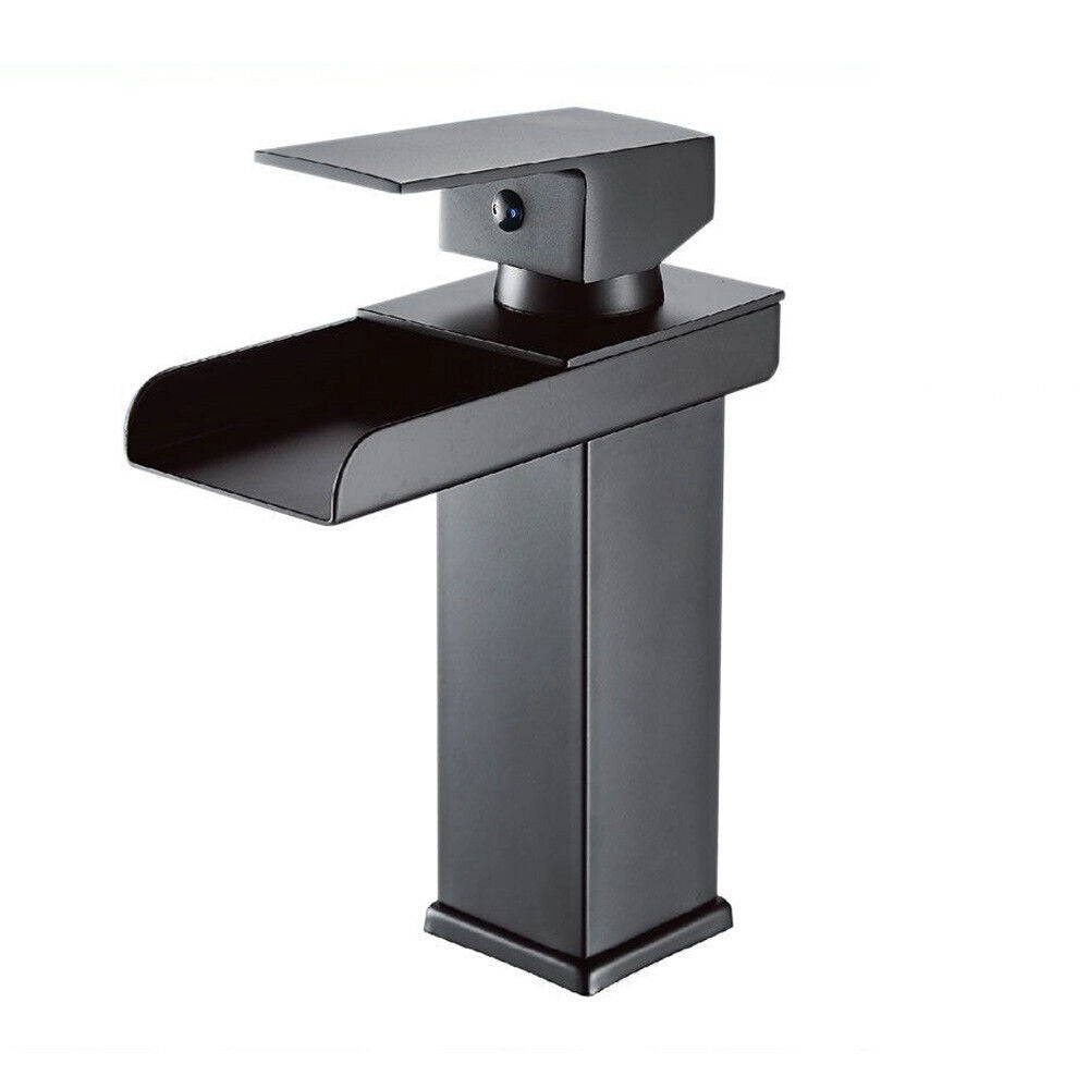 Trade Shop - Miscelatore A Cascata Nero Lavabo Bagno Rubinetto A Canna Bassa Monocomando 87398 -