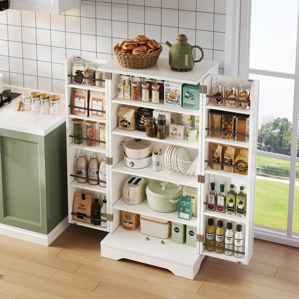 Credenza alta moderna 120x60x40 cm in MDF con luce LED sensore, ripiani regolabili e chiusura a clip, bianco