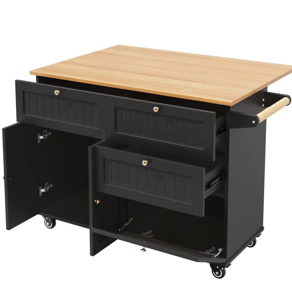Carrello cucina 133x37.3x88 cm con ruote e piedini regolabili in MDF nero