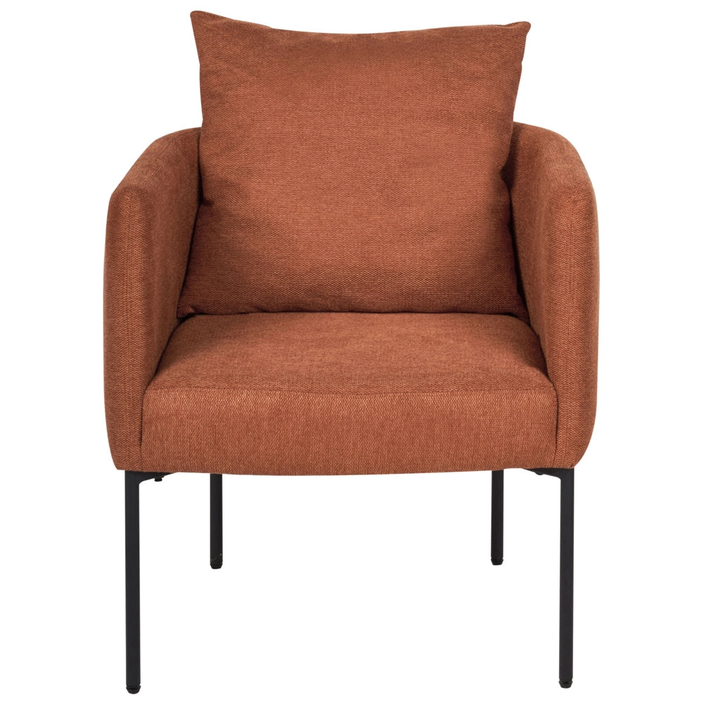 Poltrona in lino sintetico arancione con cuscino gambe in ferro nero stile retrò elegante