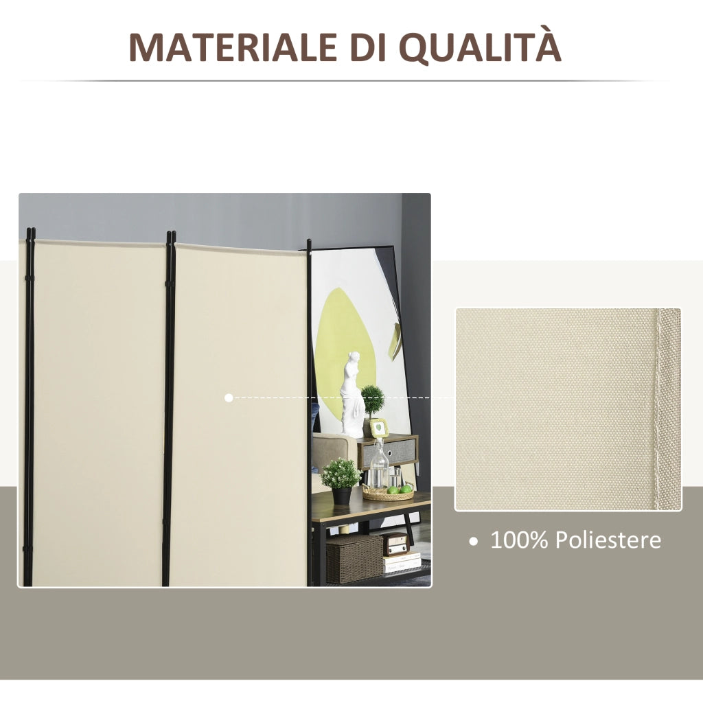 Paravento Separ¨¦ a 3 Pannelli Pieghevole ¨C Zephmum ¨C Metallo e Poliestere Beige 253x50x182cm