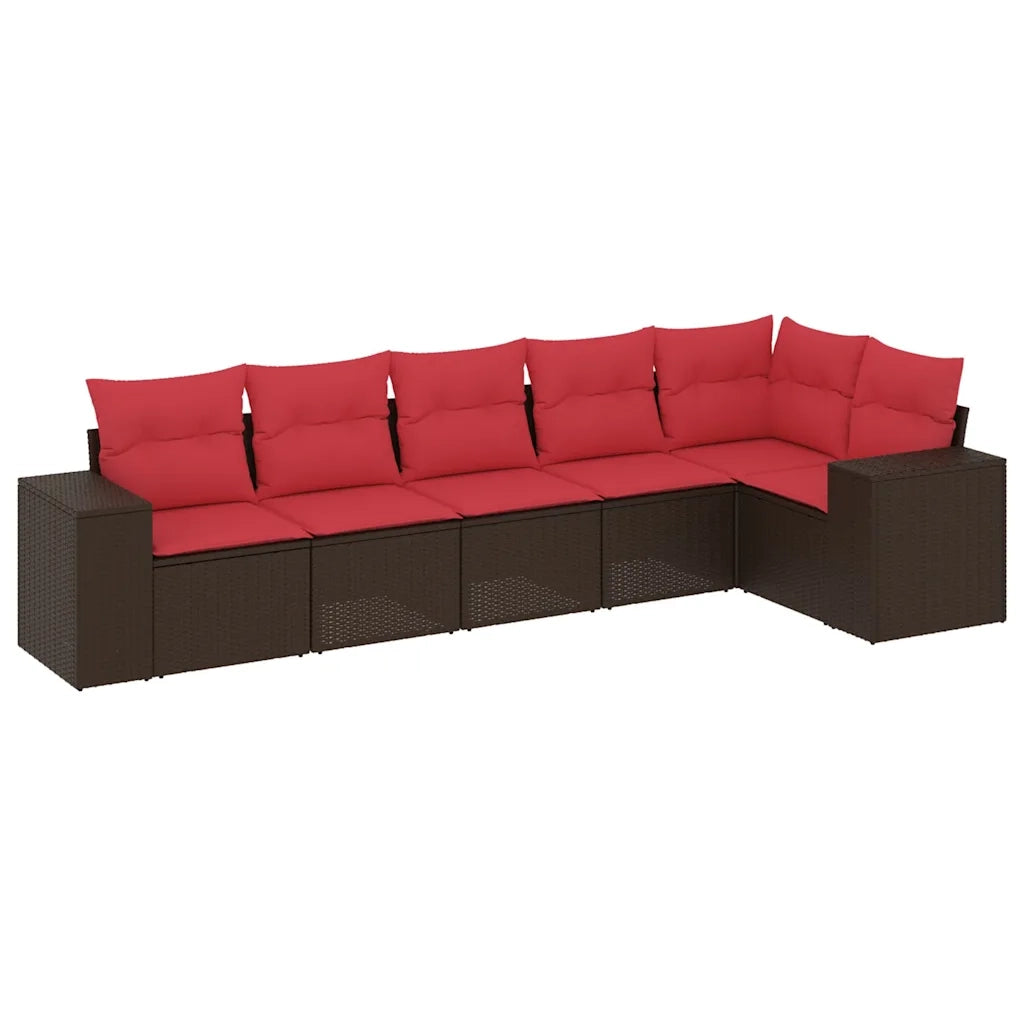 Set Divani da Giardino 6 pz con Cuscini Marrone in Polyrattan 3222593