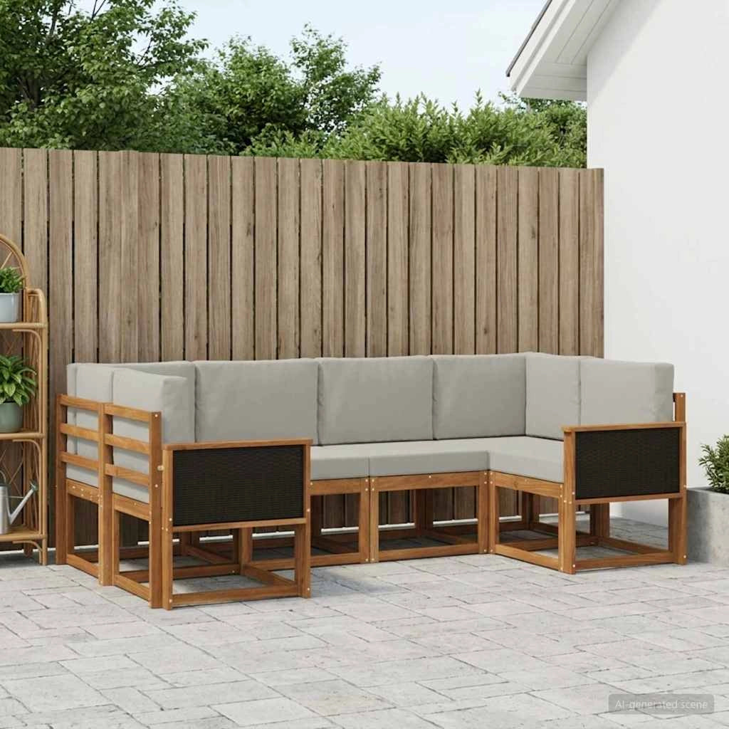 Set di divani da esterno 6 pz Naturale e Grigio Chiaro 3385482