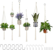 Impianti di macramè per piante - set di 6 - cotone naturale - lampadari - vasi per piante - piante - decorazione interna e esterna - soffitto - balcone - parete - decorazione boho - beige