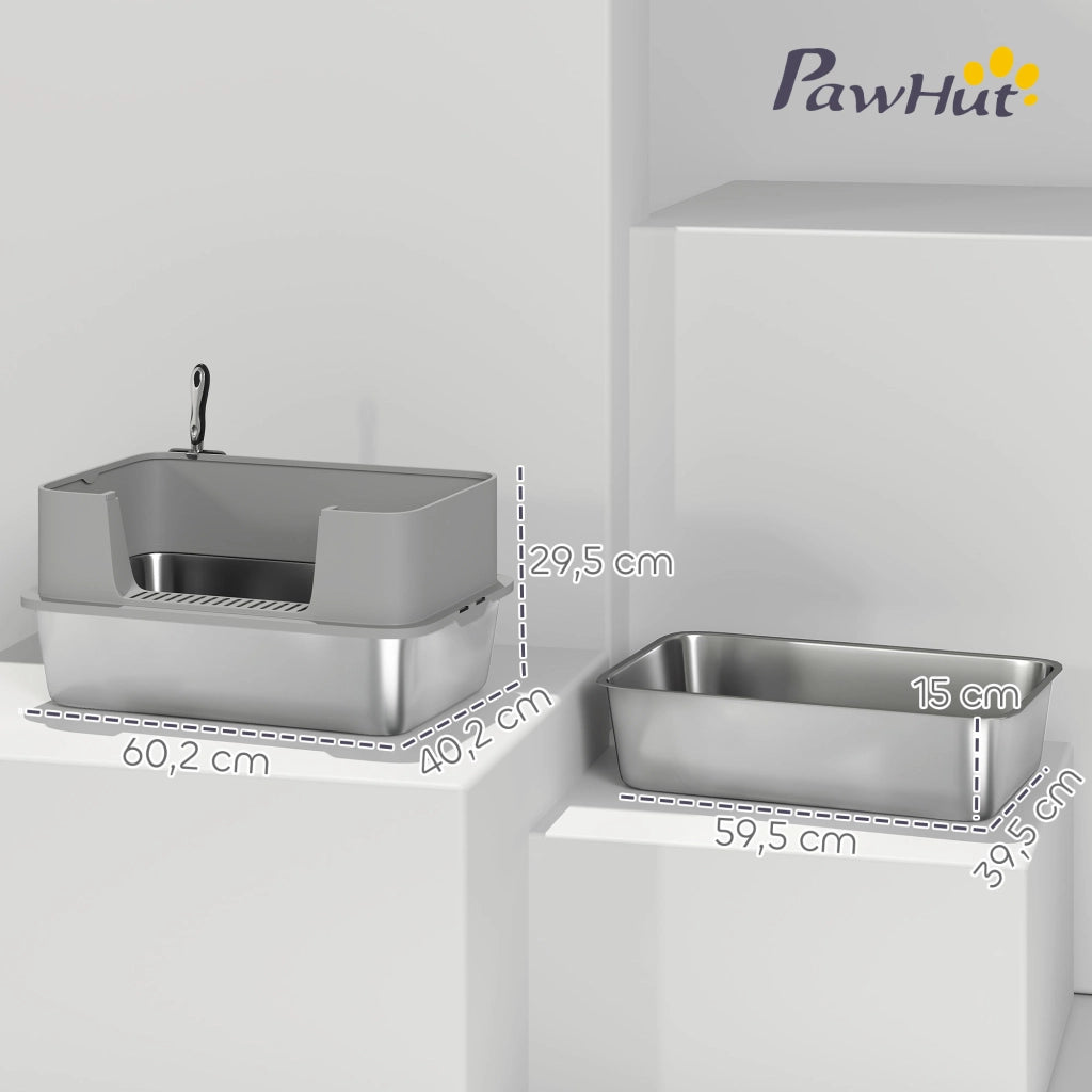 Arenero per Gatti XL ¨C zephmum ¨C Grigio Acciaio Inox 60x40x29.5 cm