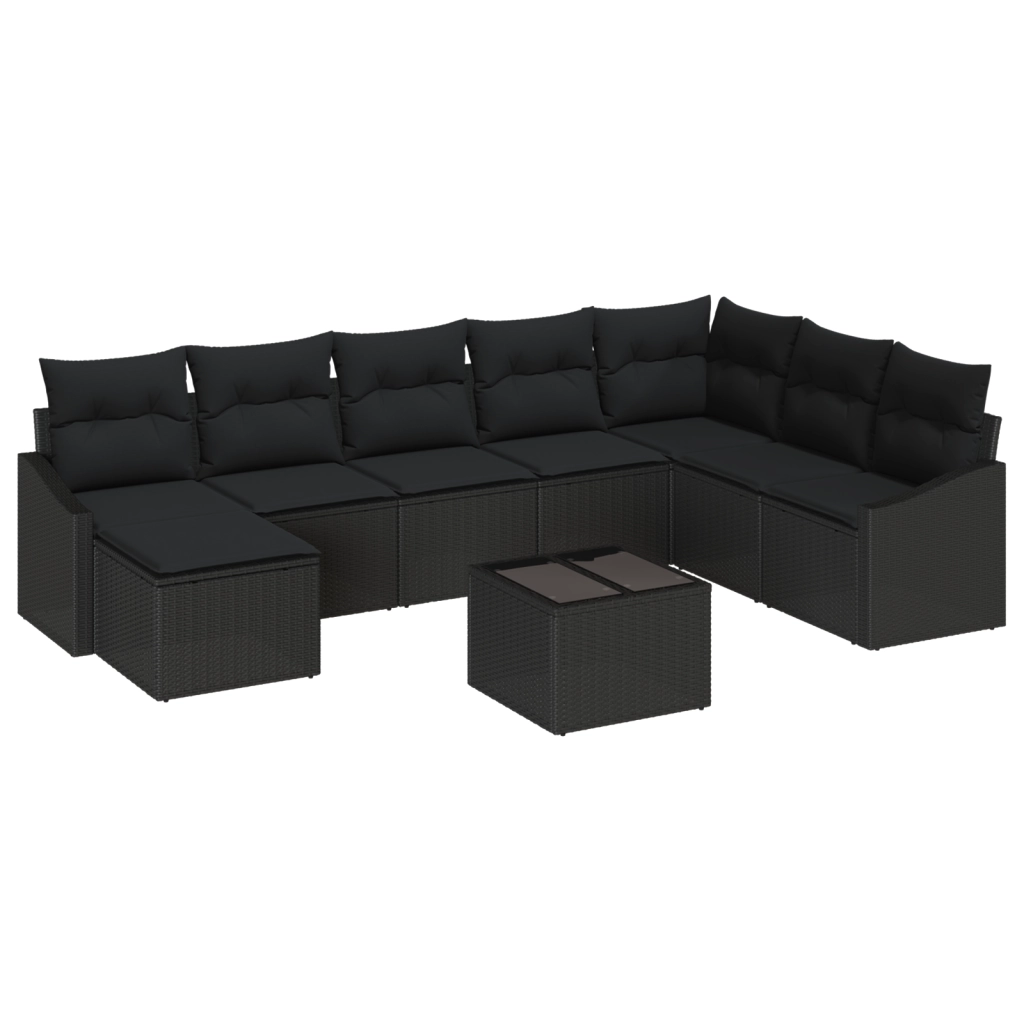 Set Divano da Giardino 9 Pezzi con Cuscini Beige Polyrattan