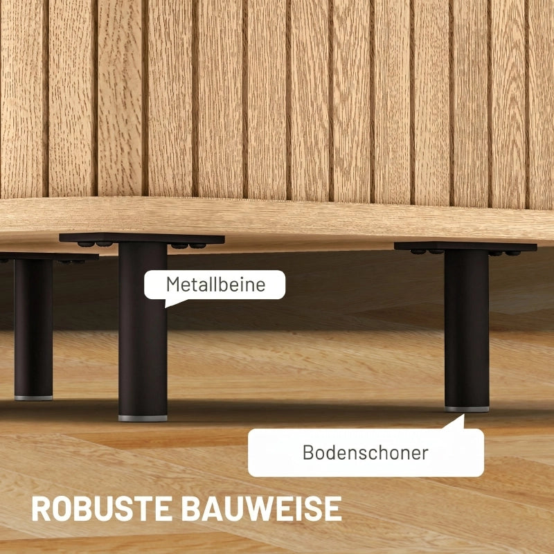 Comodino con ante scorrevoli, 2 vani e gambe in acciaio, stile nordico, per camera da letto, rovere 48 × 40 × 48 cm