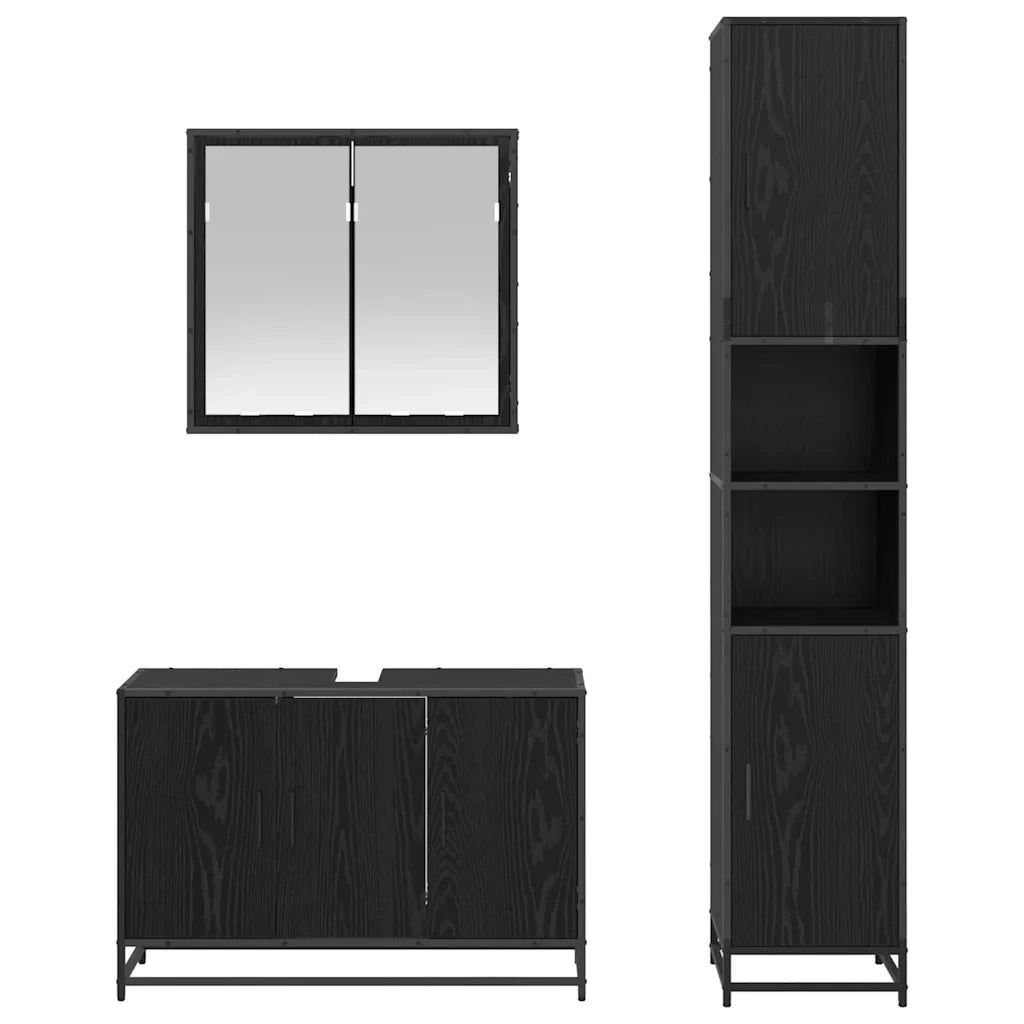 Set di mobili per il bagno 3 pcs Rovere Nero Legno multistrato