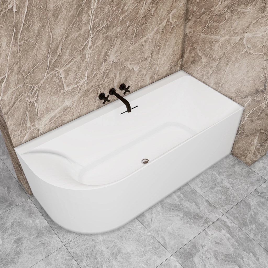 Vasca a Isola Angolare Asimmetrica DESTRA 180x80x60 cm Bianco Vasca da Bagno Semi-Freestanding in Acrilico