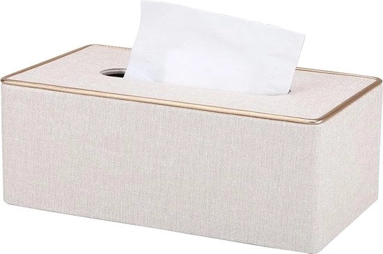 Copri Scatola di Carta in Pelle PU Bianco Perla per Casa o Ufficio