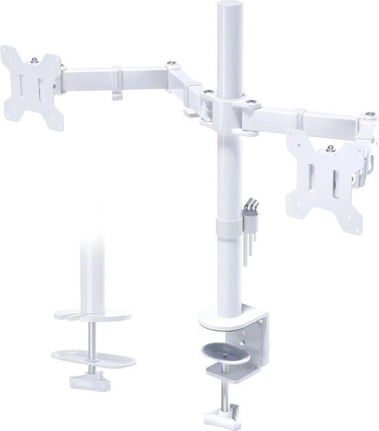 Braccio Regolabile per Doppio Monitor per Schermi LCD LED da 13 a 27 Pollici - Rotazione 360° e Gestione dei Cavi