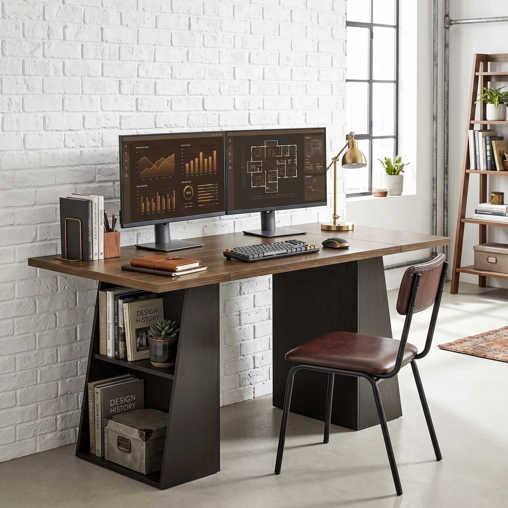Scrivania con 4 ripiani aperti ¨C Xylo ¨C stile industriale 140 cm marrone nero