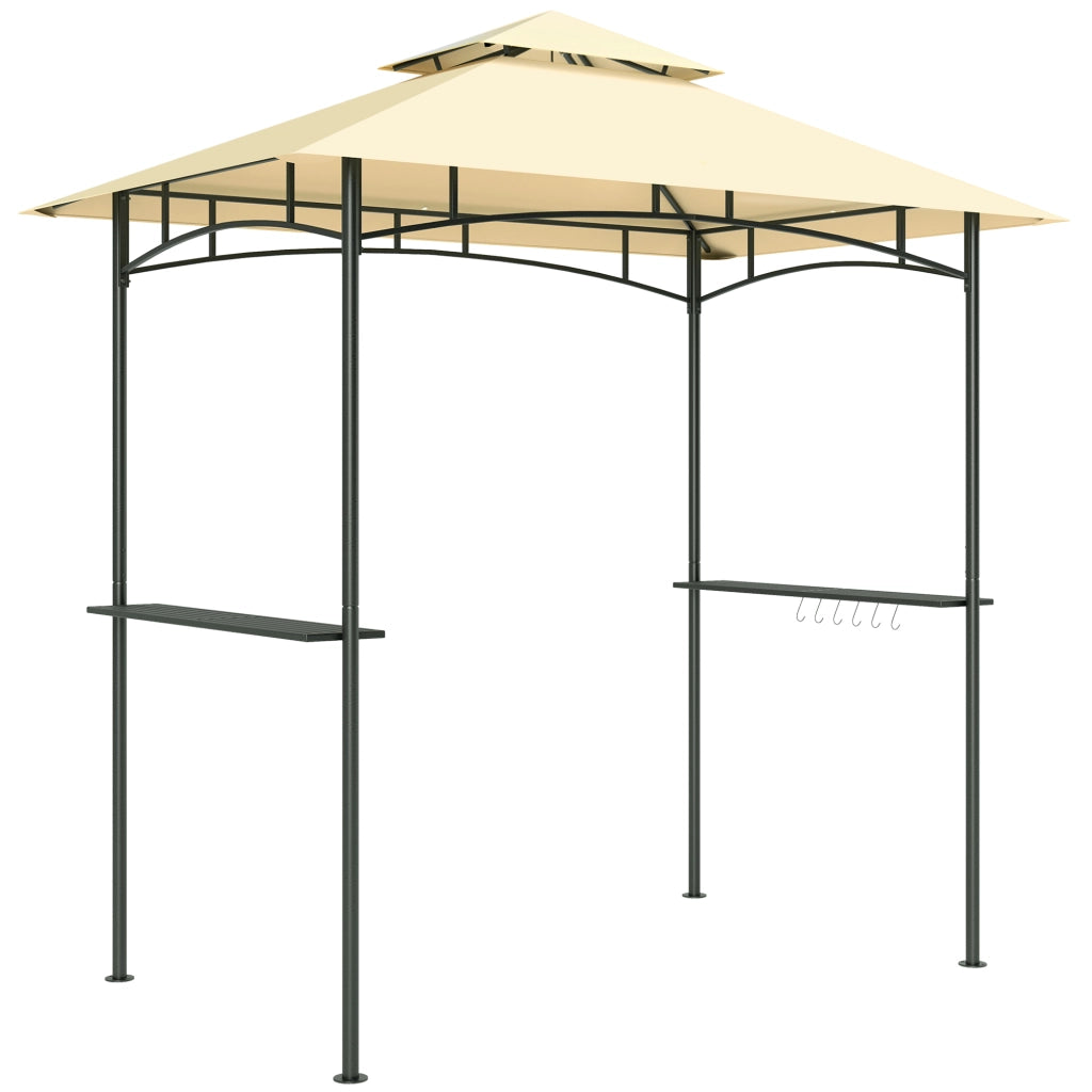 Gazebo BBQ con gazebo da giardino ignifugo a LED 240 x 150 x 258 cm repellente per l'acqua con tetto a doppio strato mensole laterali pergoletti da giardino con protezione UV gazebo barbecue per barbecue da festa beige