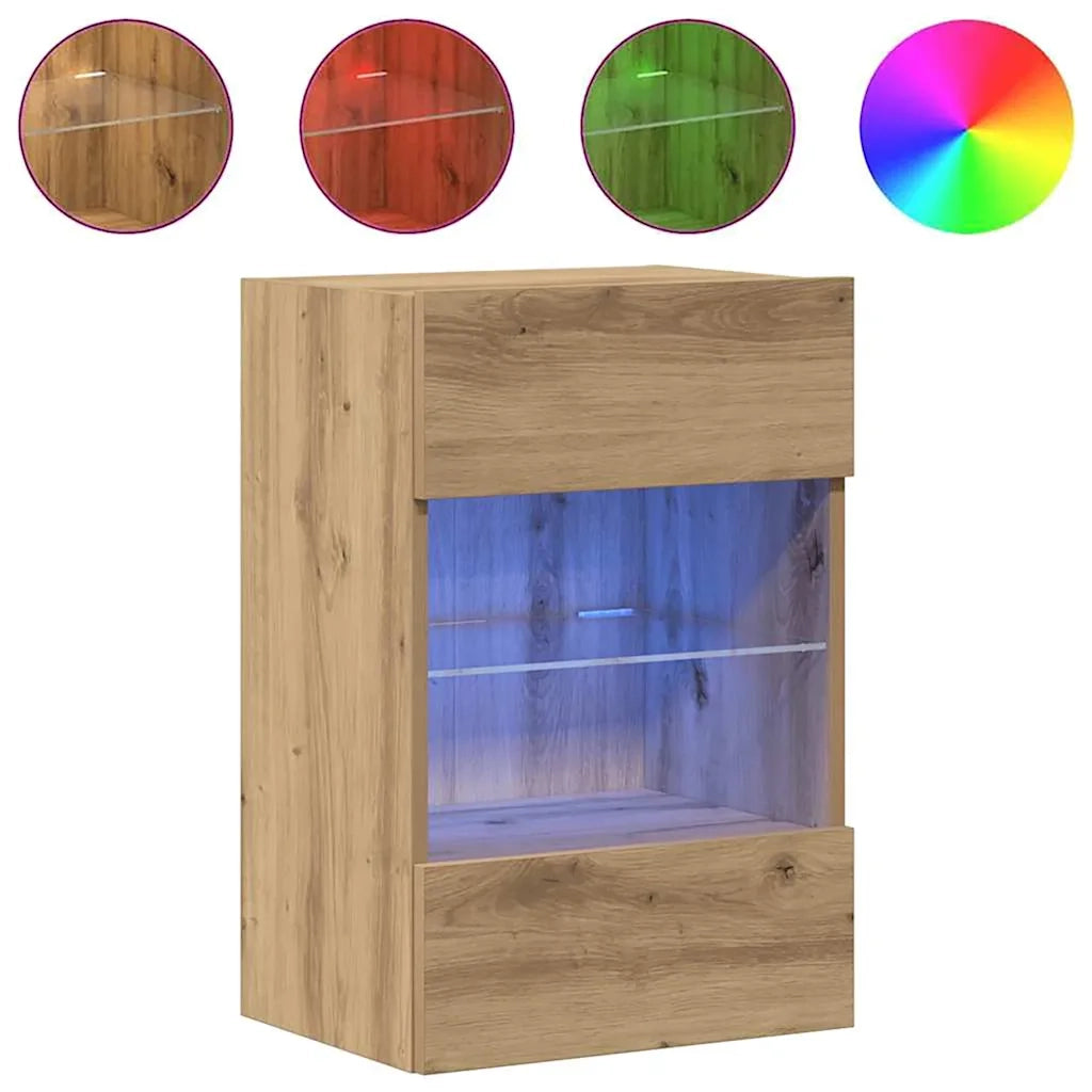 Mobili TV a Parete Luci LED 2pz Rovere Artigianale 40x30x60,5cm