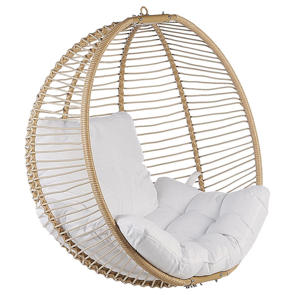 Sedia sospesa con piedistallo beige bianco metallo soggiorno esterno cuscino stile retro boho