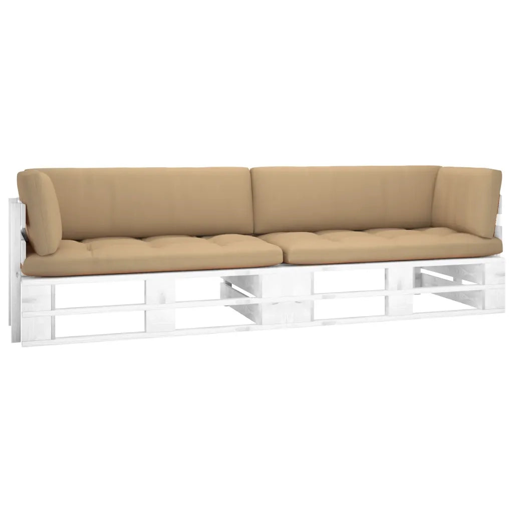 Divano 2 Posti su Pallet con Cuscini in Pino Impregnato Bianco cod mxl 45741