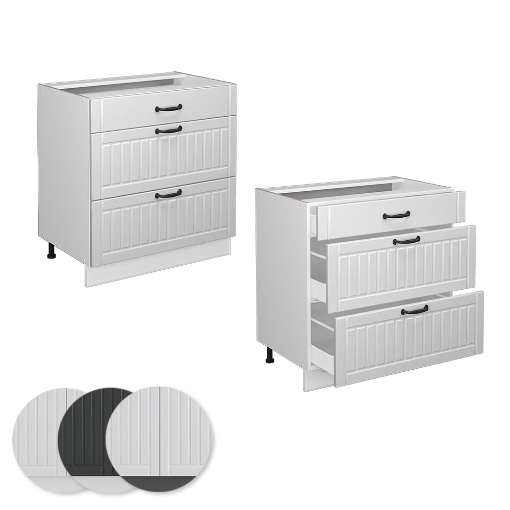 Vicco Mobiletto base per cucina Bianco casa di campagna 80 cm con 3 cassetti, senza piano di lavoro